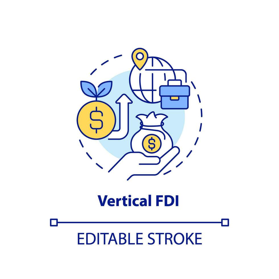 bewerkbare verticaal fdi icoon, geïsoleerd vector, buitenlands direct investering dun lijn illustratie. vector