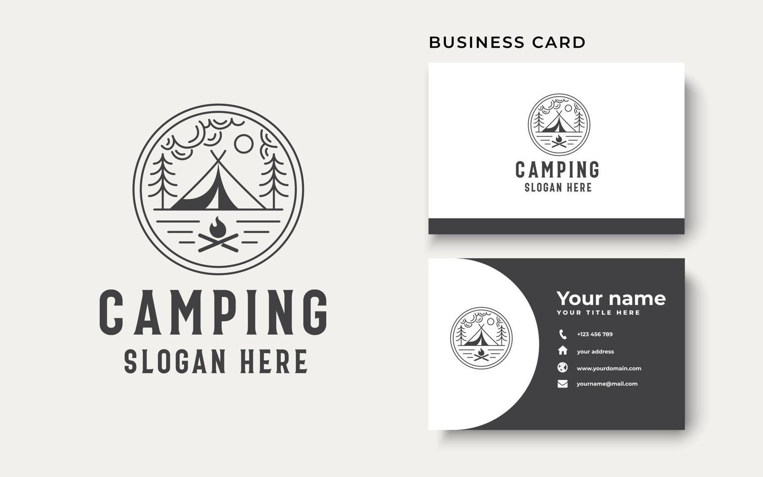 camping lineart badge logo sjabloon vector