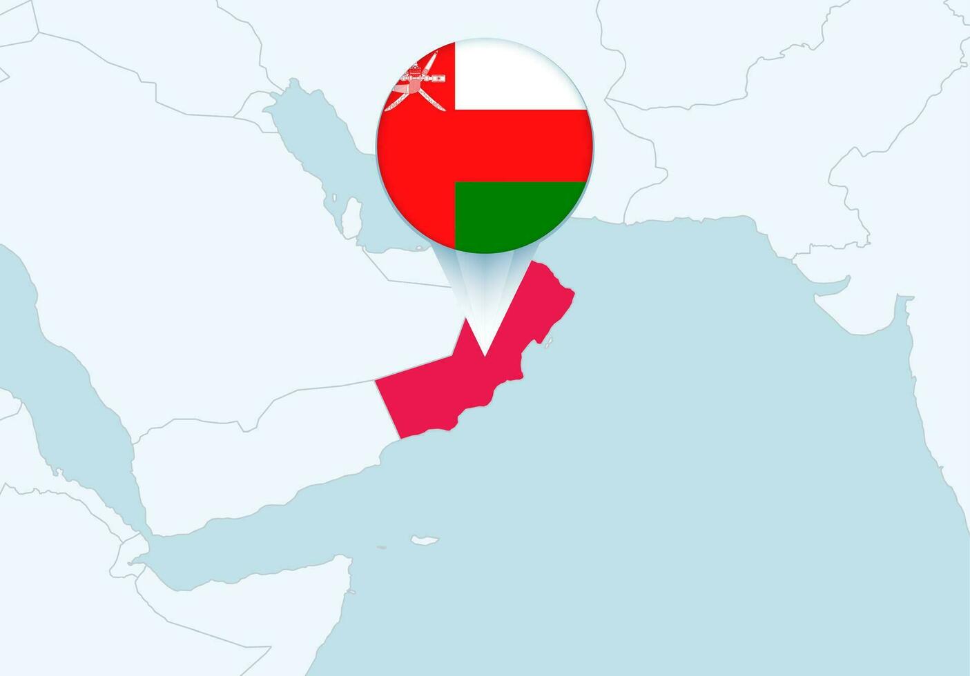 Azië met geselecteerd Oman kaart en Oman vlag icoon. vector