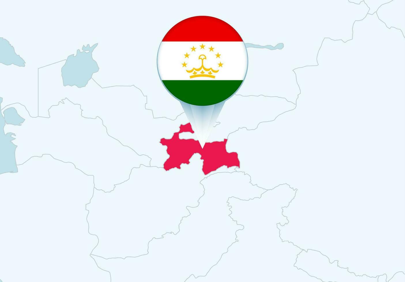 Azië met geselecteerd Tadzjikistan kaart en Tadzjikistan vlag icoon. vector