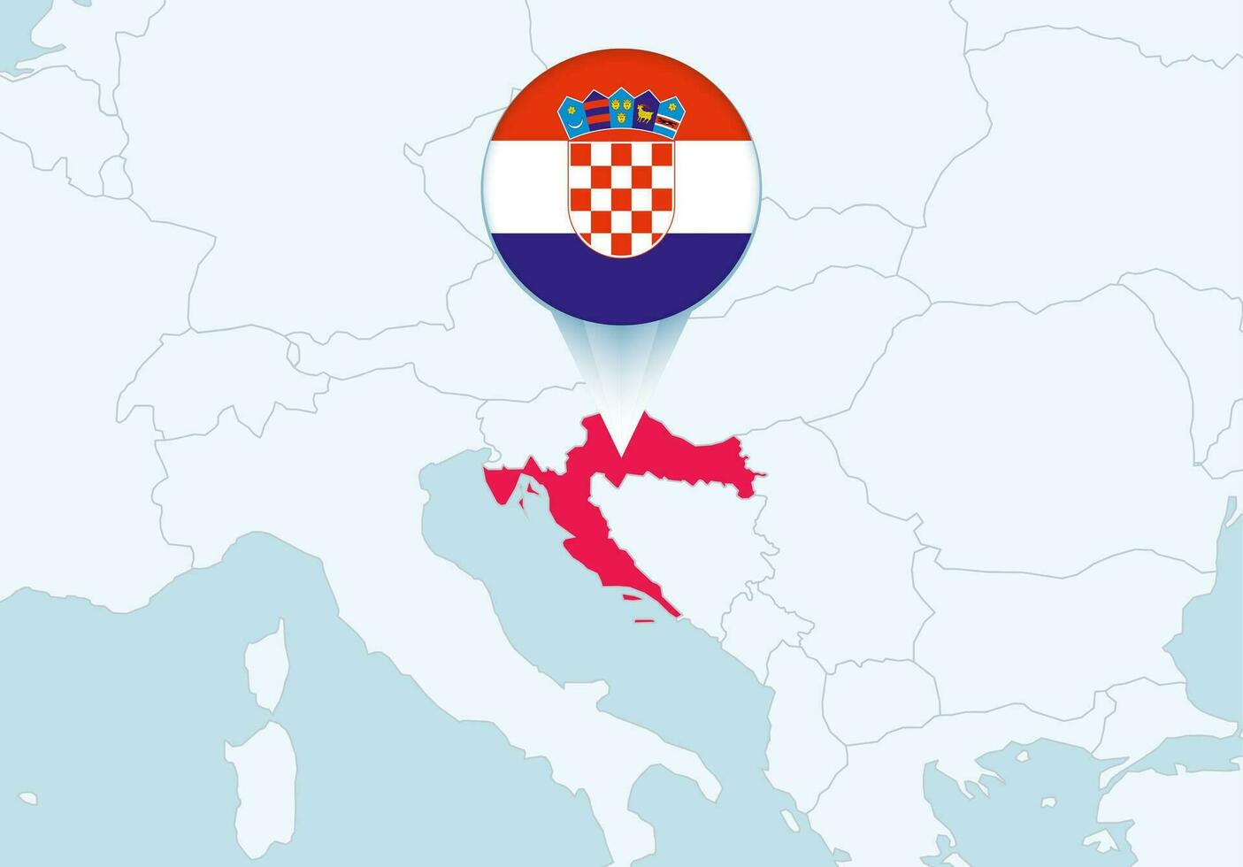 Europa met geselecteerd Kroatië kaart en Kroatië vlag icoon. vector