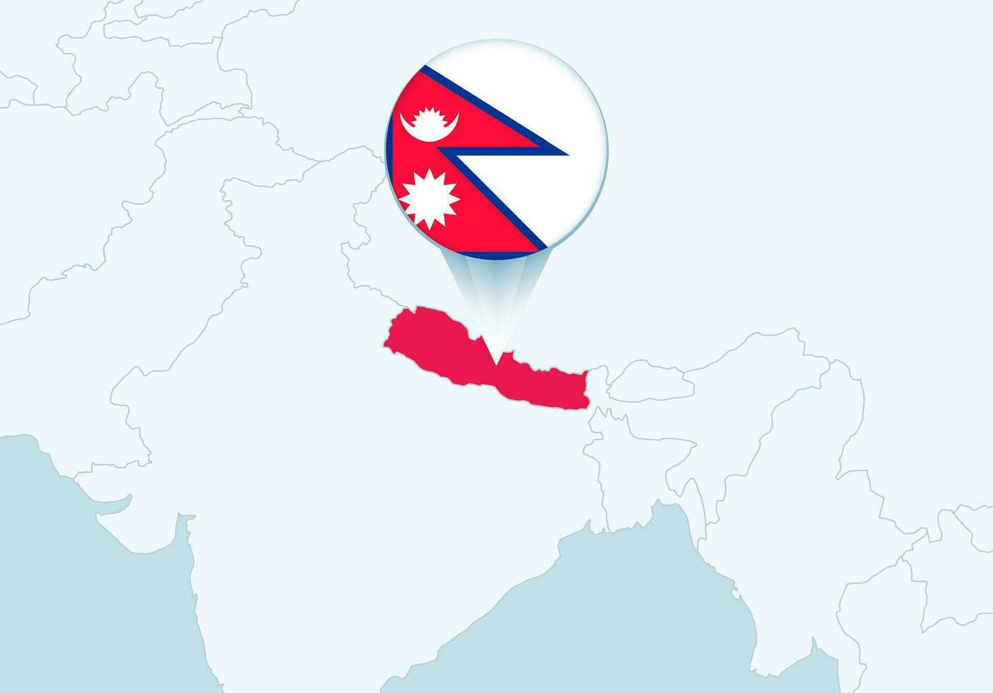 Azië met geselecteerd Nepal kaart en Nepal vlag icoon. vector
