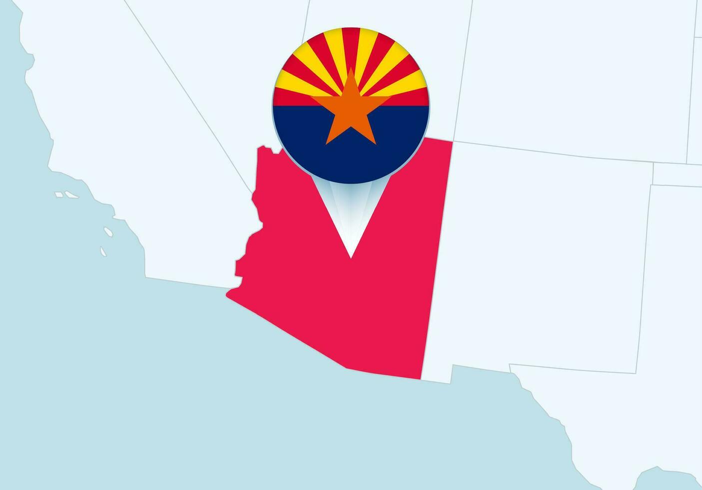 Verenigde staten met geselecteerd Arizona kaart en Arizona vlag icoon. vector