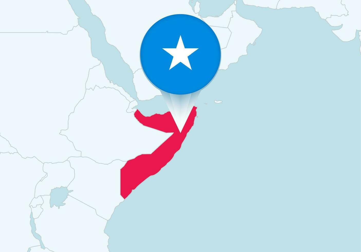 Afrika met geselecteerd Somalië kaart en Somalië vlag icoon. vector