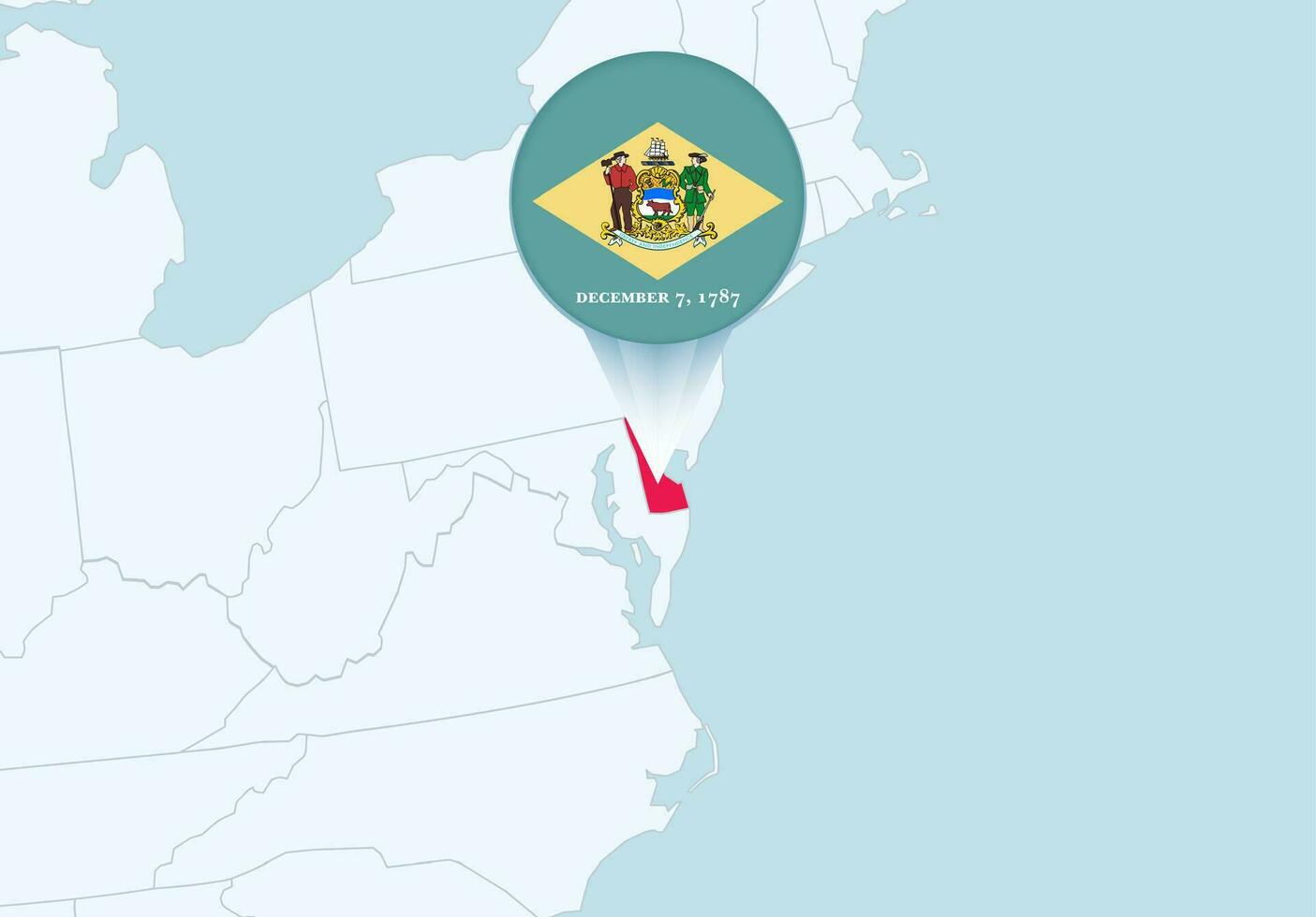 Verenigde staten met geselecteerd Delaware kaart en Delaware vlag icoon. vector