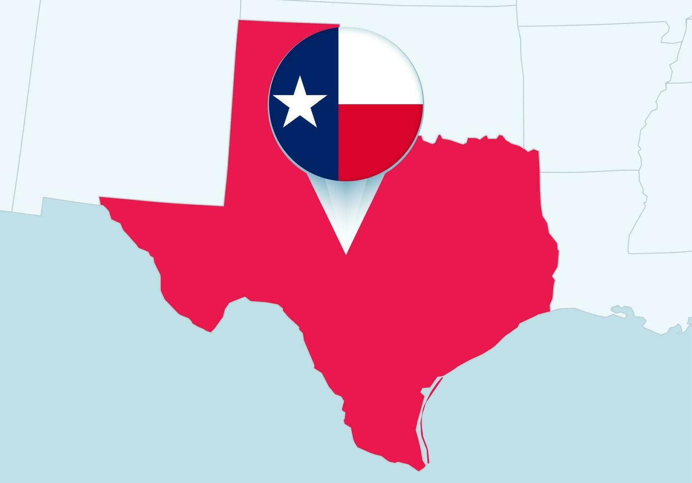 Verenigde staten met geselecteerd Texas kaart en Texas vlag icoon. vector