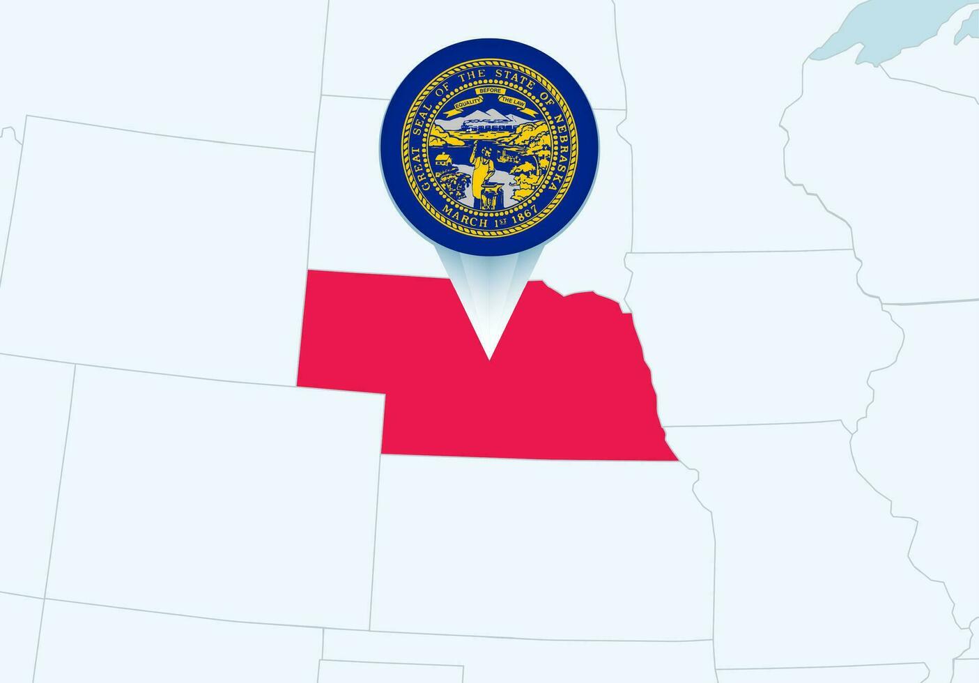 Verenigde staten met geselecteerd Nebraska kaart en Nebraska vlag icoon. vector