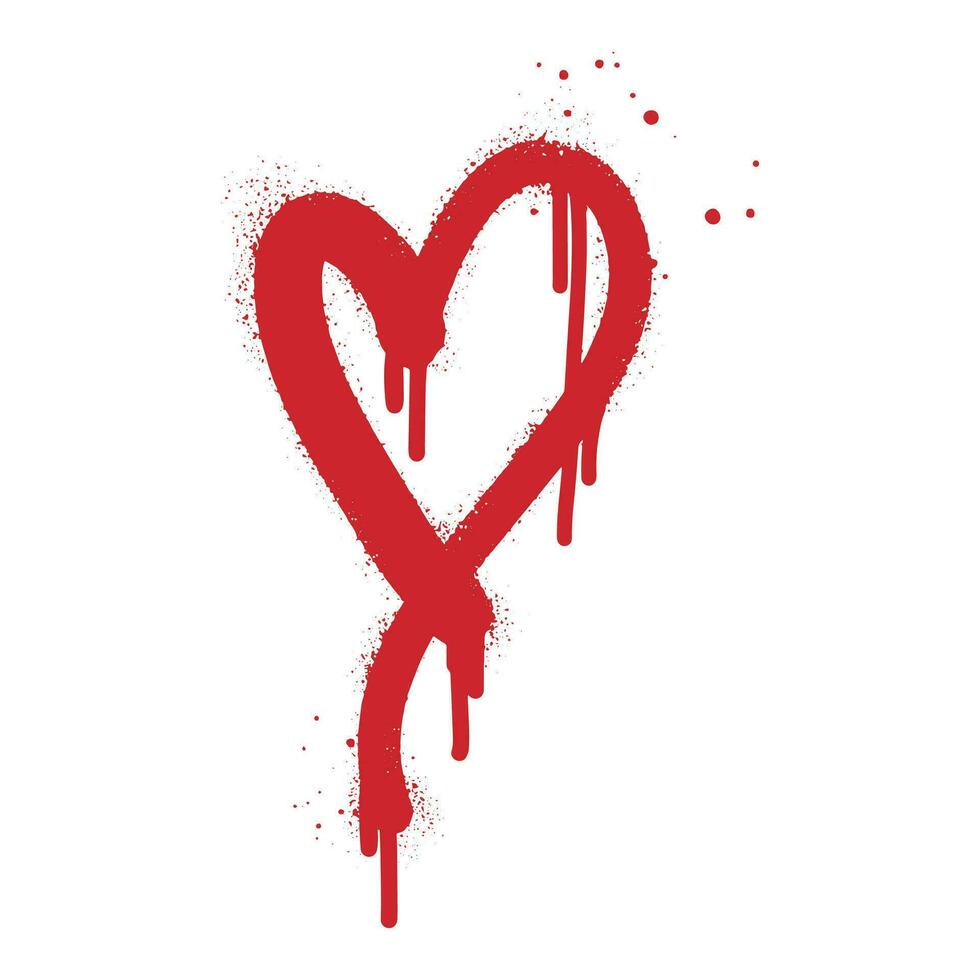verstuiven geschilderd graffiti hart teken in rood over- wit. liefde hart symbool. geïsoleerd Aan wit achtergrond. vector illustratie