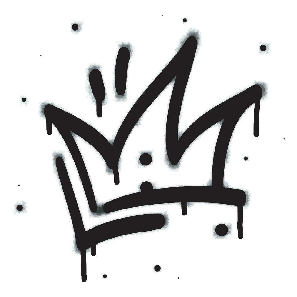 verstuiven geschilderd graffiti kroon teken in zwart over- wit. kroon druppelen symbool. geïsoleerd Aan wit achtergrond. vector illustratie