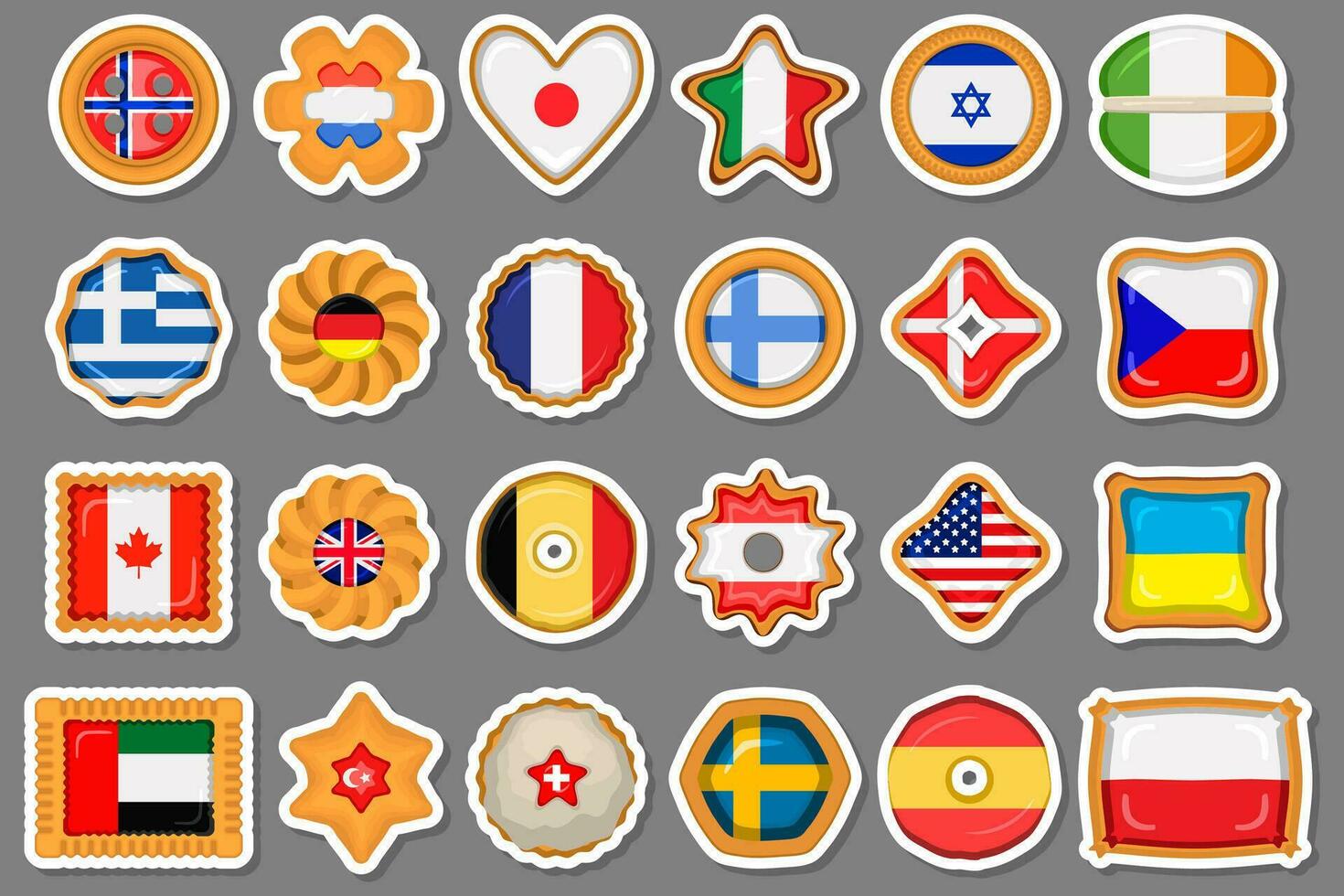 reeks eigengemaakt koekje met vlag land wereld in smakelijk biscuit vector