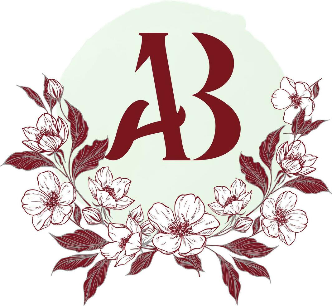 bruiloft monogram bloemen schild vector