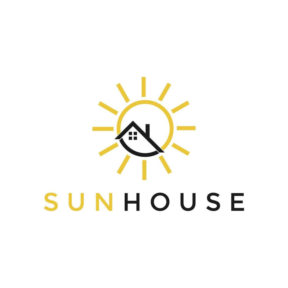 creatief illustratie modern ochtend- zon met huis logo ontwerp sjabloon vector