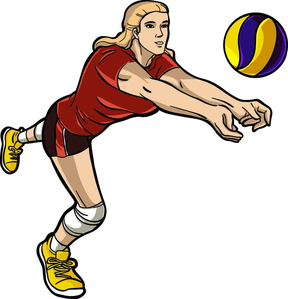 volleybal meisje speler actie clip art vector