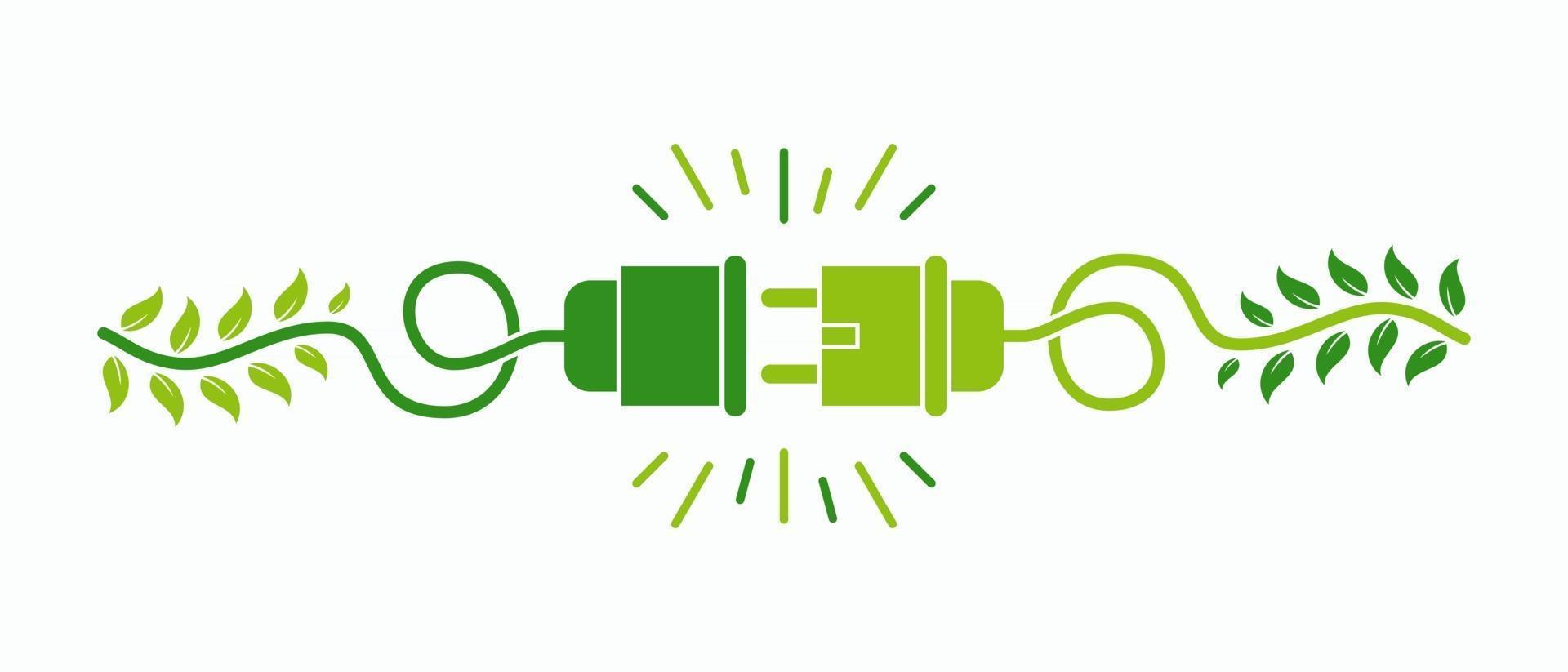 groene energie elektriciteit, stekker pictogram bord met kabel en blad vectorillustratie vector