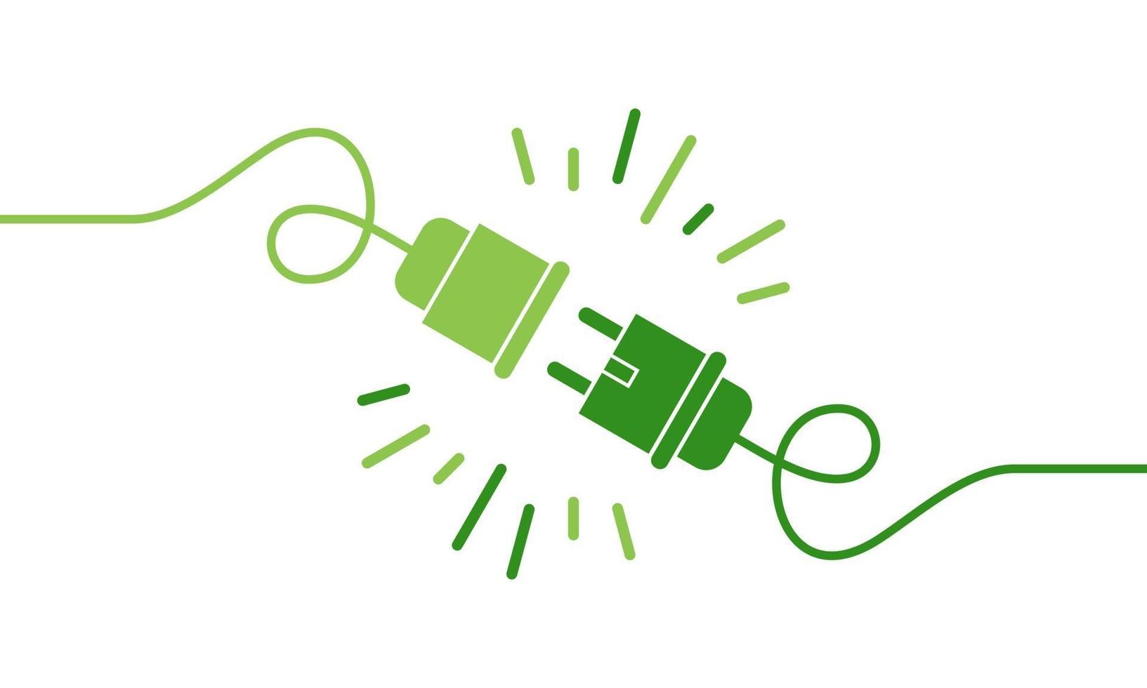 groene energie elektriciteit, stekker pictogram bord met kabel en blad vectorillustratie vector