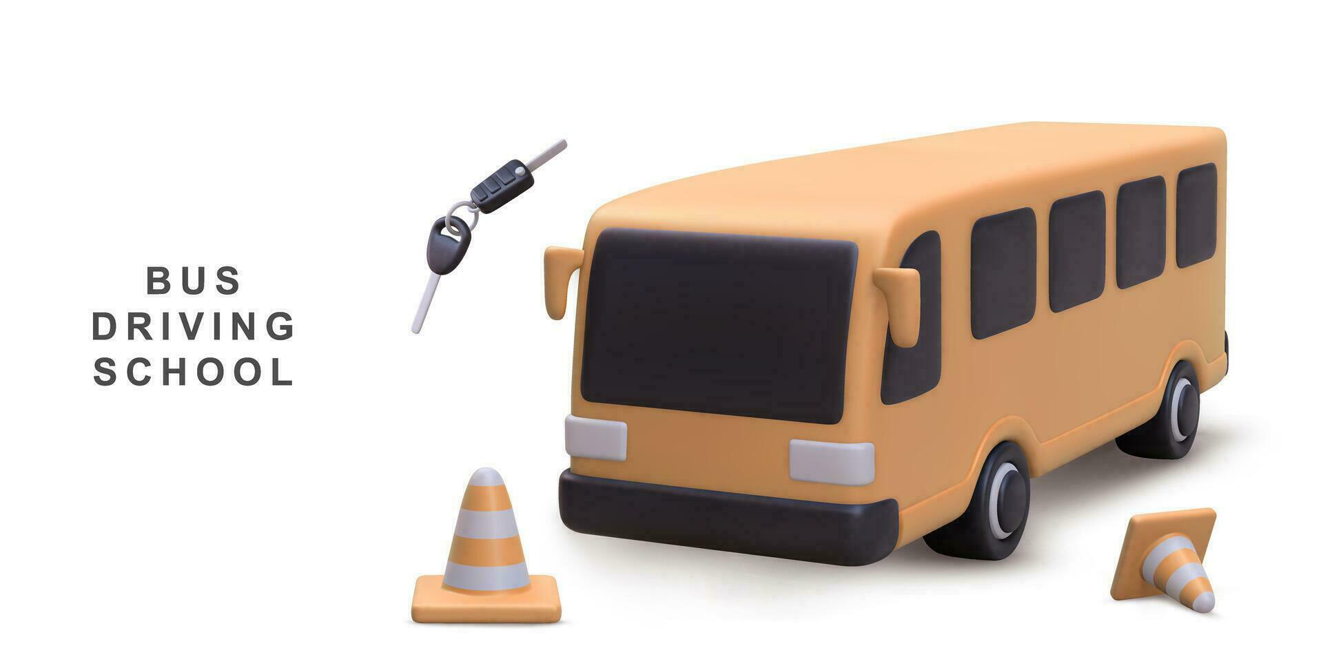 3d realistisch banier het rijden school- met bus. vector illustratie.