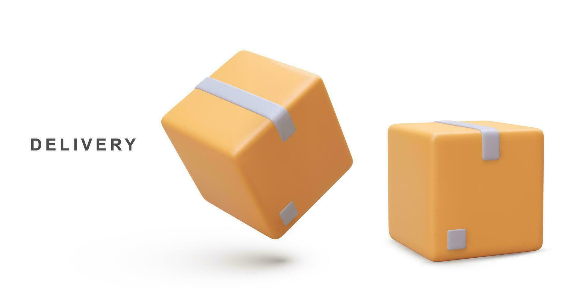 3d twee realistisch pakket karton doos. vector illustratie.