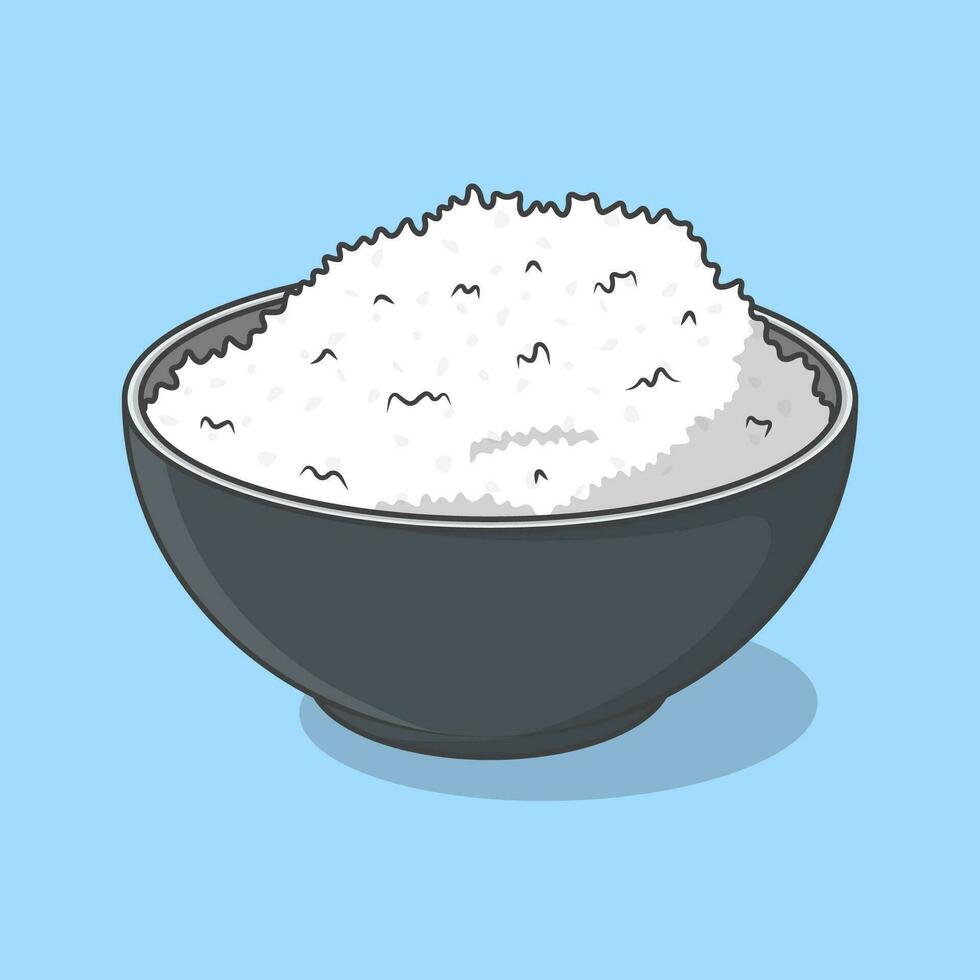 rijst- in een kom tekenfilm vector illustratie. rijst- voedsel vlak icoon schets