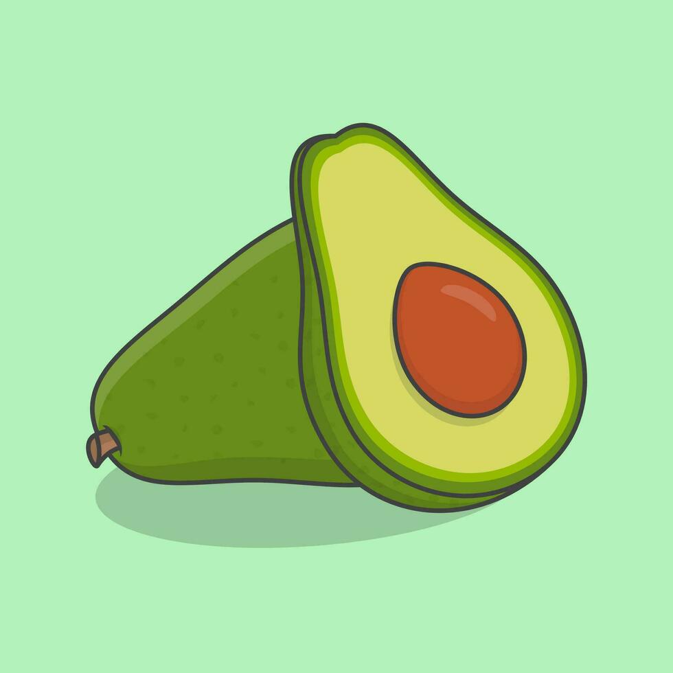 geheel en voor de helft van vers avocado tekenfilm vector illustratie. vers avocado fruit vlak icoon schets
