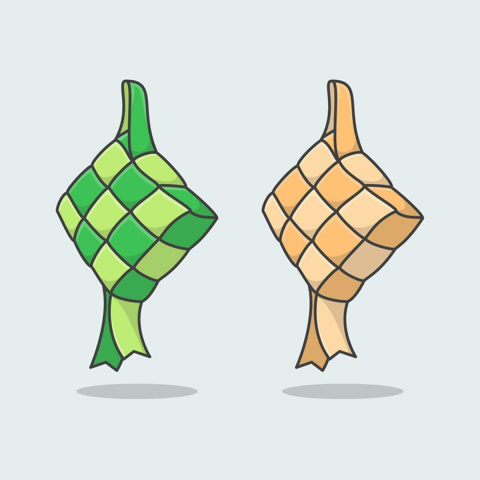 ketupat of rijst- knoedel tekenfilm vector illustratie. eid al fitr ketupat rijst- taart voedsel vlak icoon schets