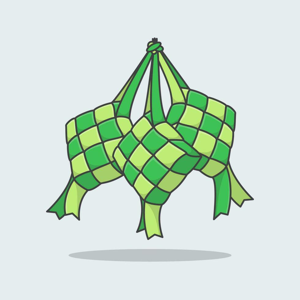 ketupat of rijst- knoedel tekenfilm vector illustratie. eid al fitr ketupat rijst- taart vlak icoon schets