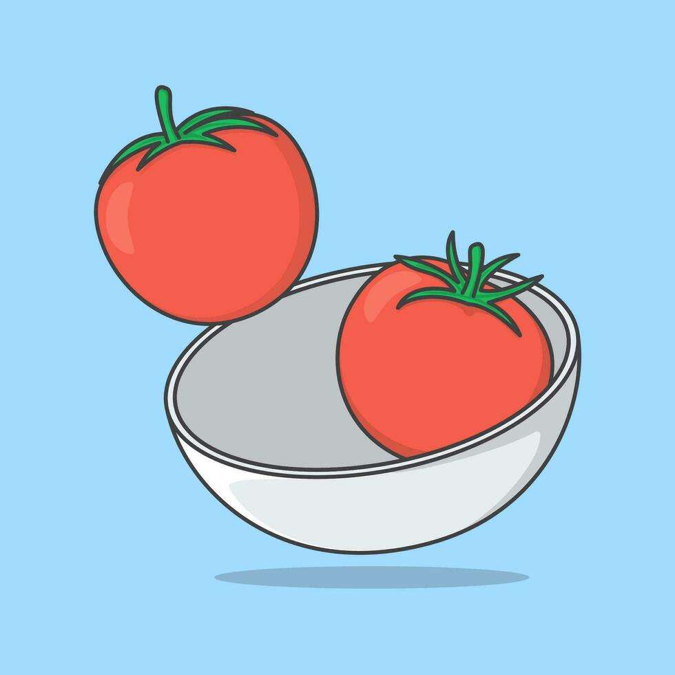 kom van tomaat tekenfilm vector illustratie. vers rood tomaten vlak icoon schets