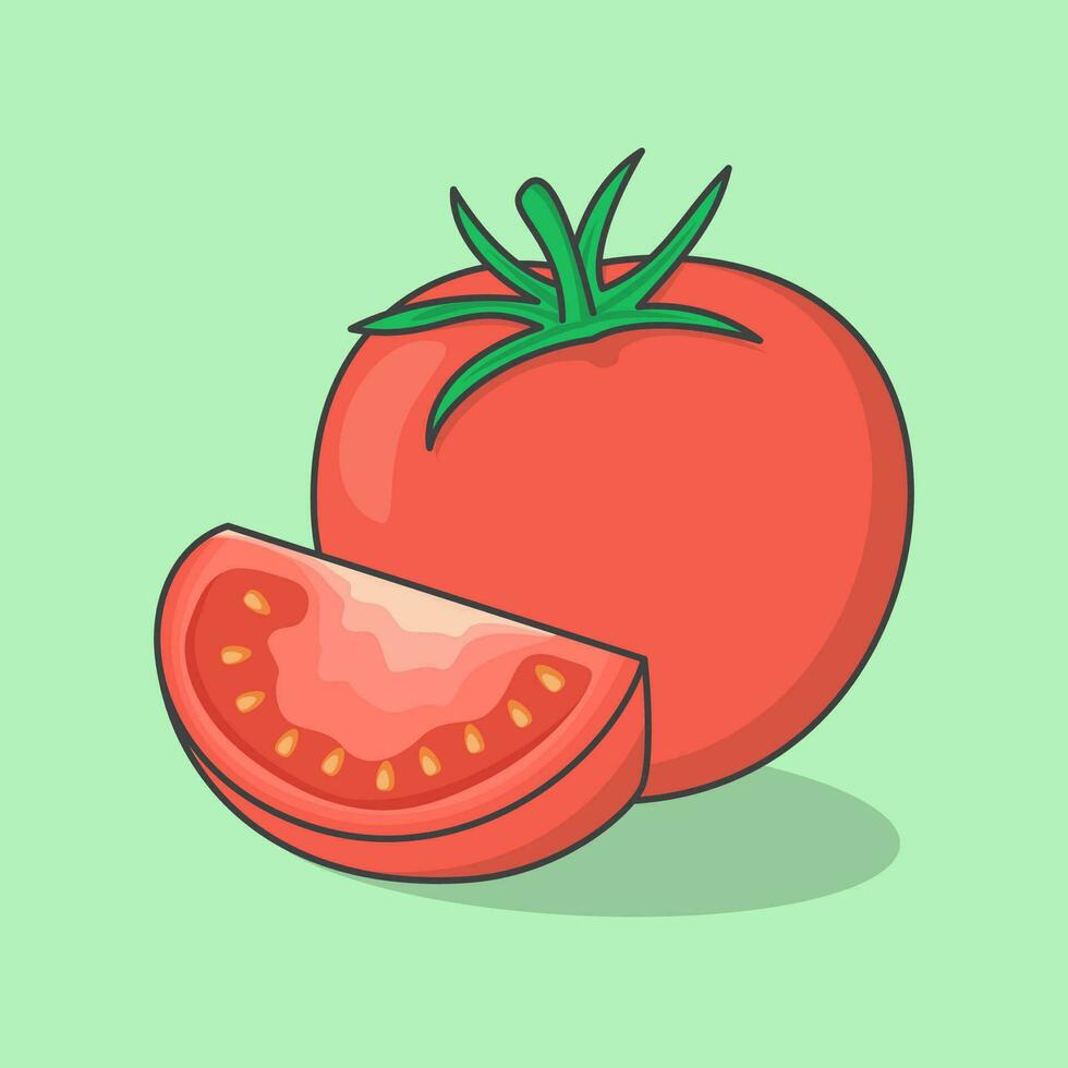 vers rood tomaten tekenfilm vector illustratie. plak en geheel van tomaat vlak icoon schets