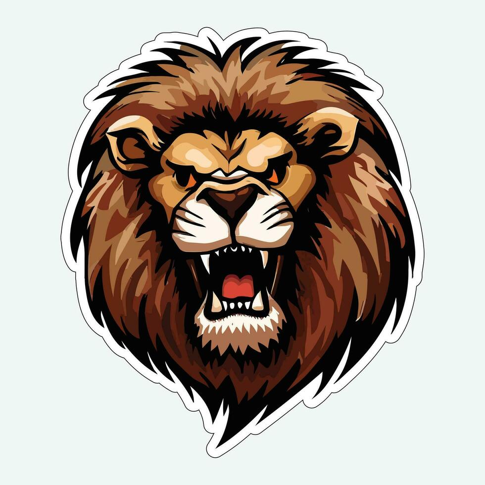leeuw gezicht en hoofd vector kunst sticker en logo sjabloon