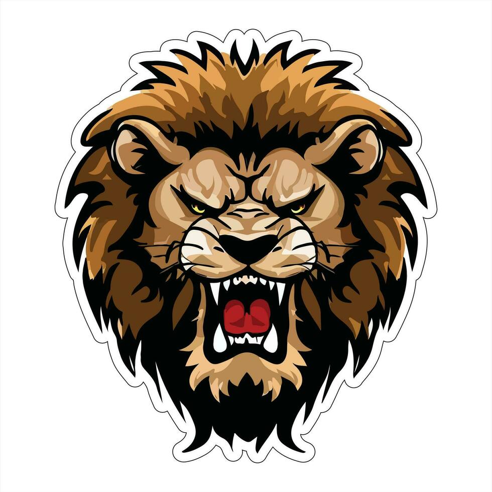 leeuw gezicht en hoofd vector kunst sticker en logo sjabloon