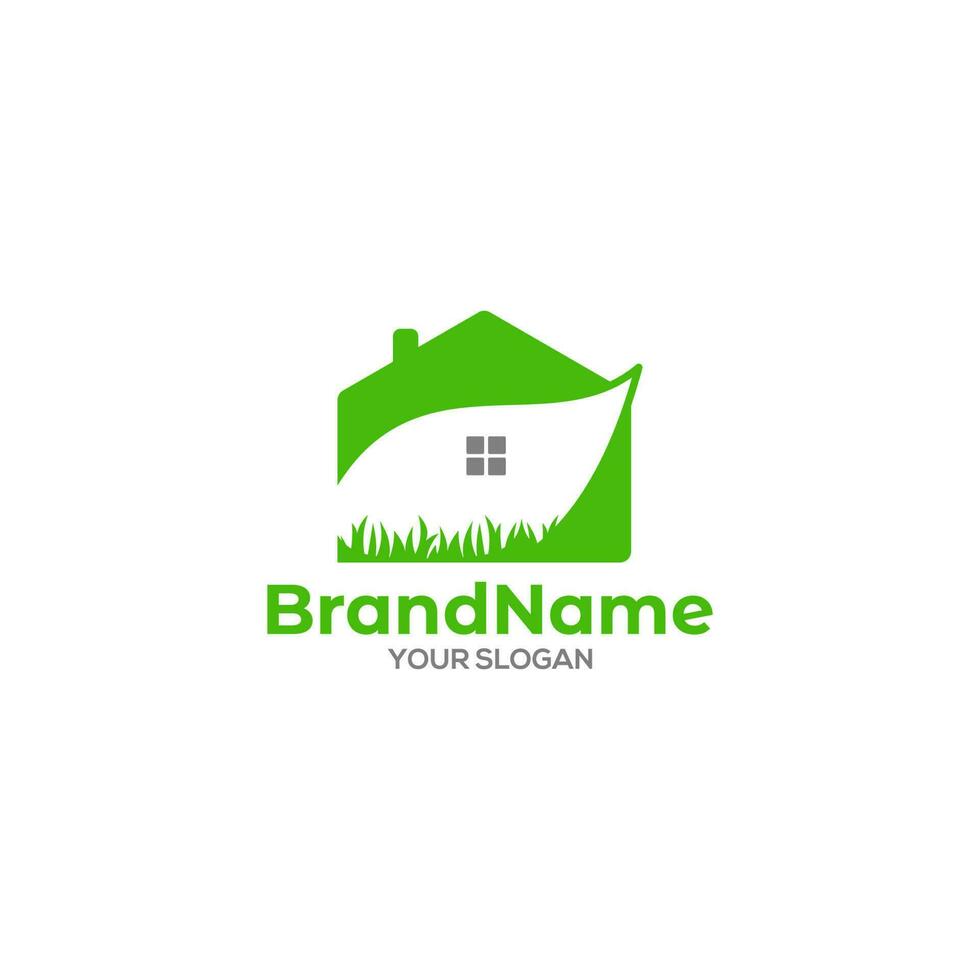 huis gras blad logo ontwerp vector