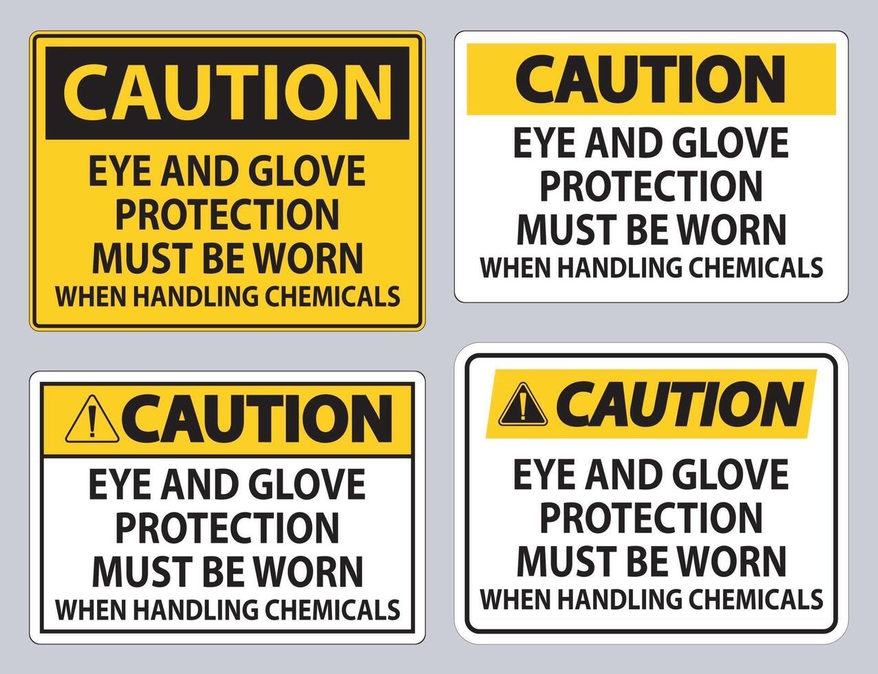 waarschuwingsteken oog- en handschoenbescherming moeten worden gedragen bij het hanteren van chemicaliën vector