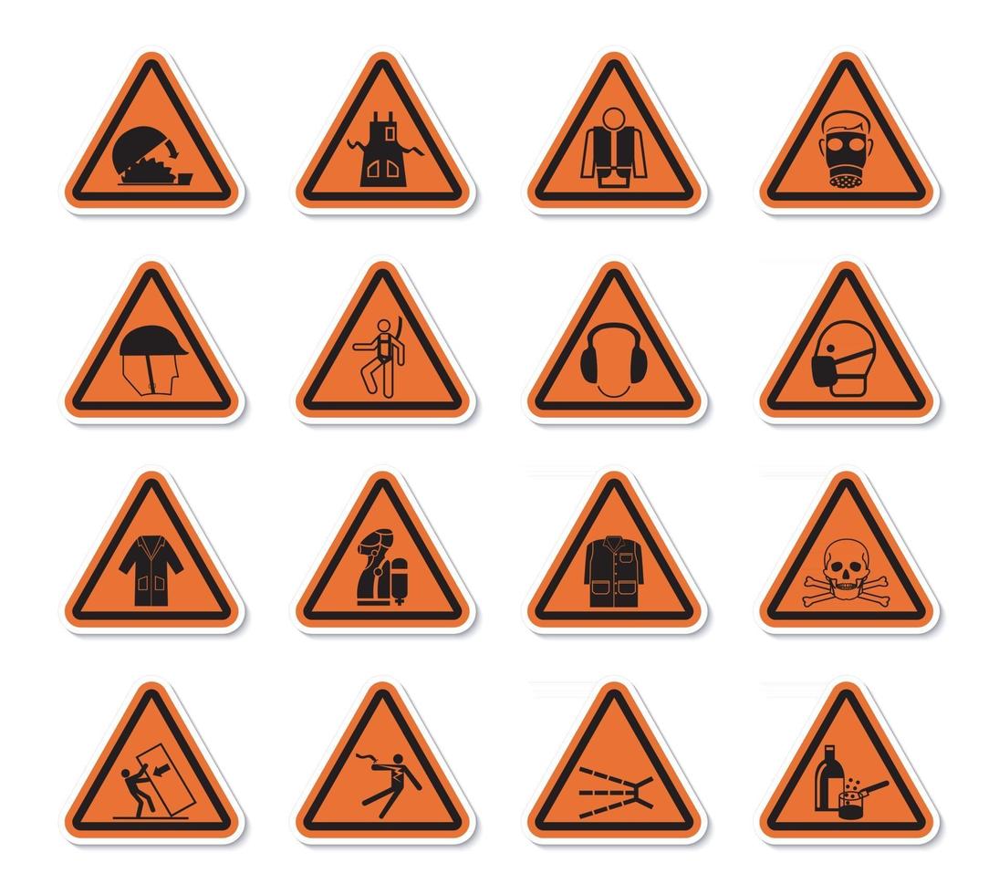 driehoekige waarschuwingssymbolen gevaarsetiketten ondertekenen isoleren op witte achtergrond, vectorillustratie vector
