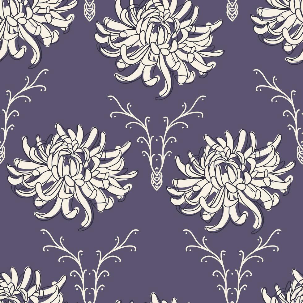 naadloos vector hand- getrokken patroon van chrysant bloemen en decoratief elementen