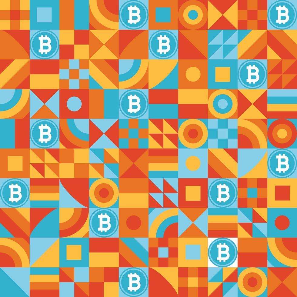 eenvoudig geometrisch patroon met blauw teken van bitcoin pictogram teken vectorillustratie vector