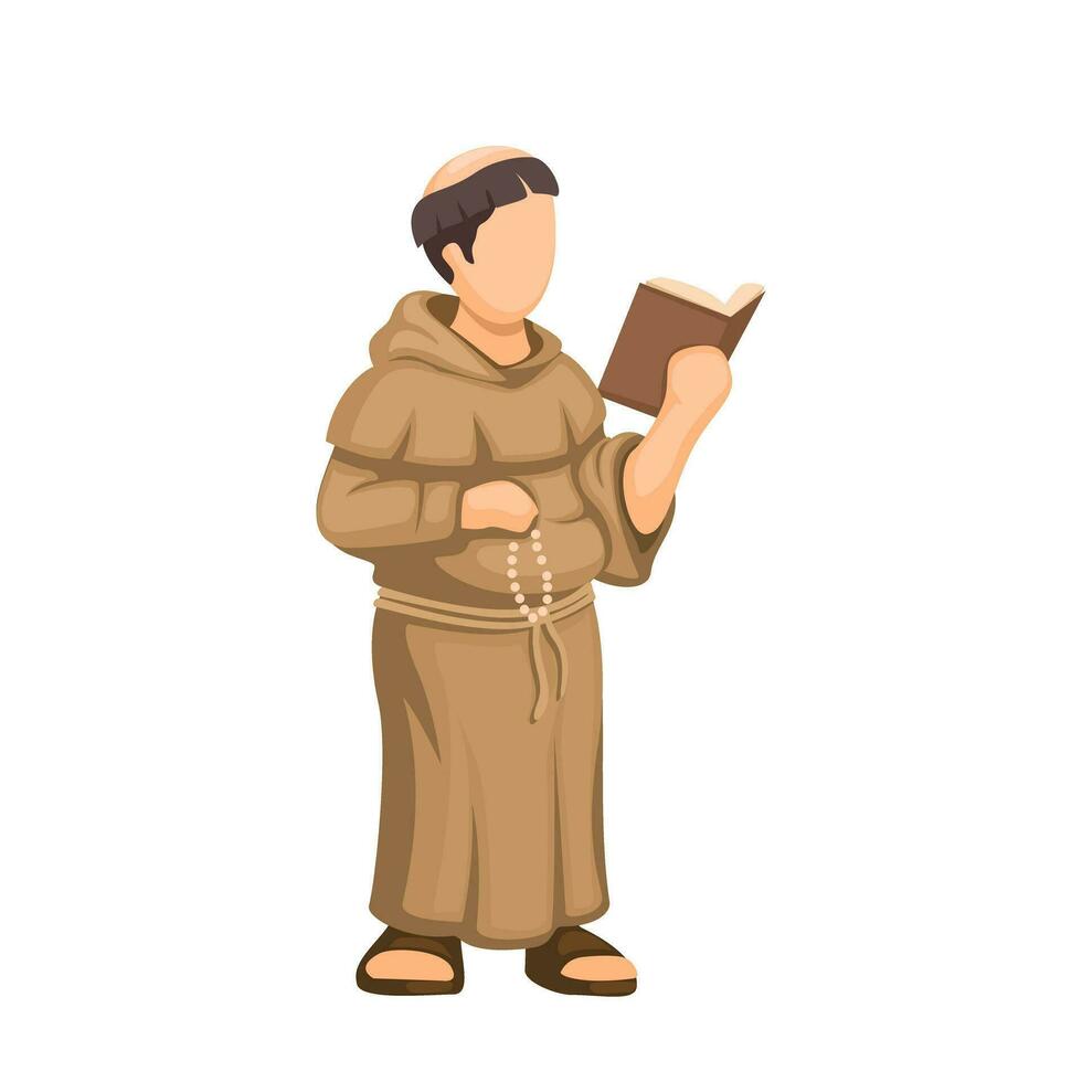 Katholiek monnik in gewaad uniform religieus mensen karakter tekenfilm illustratie vector