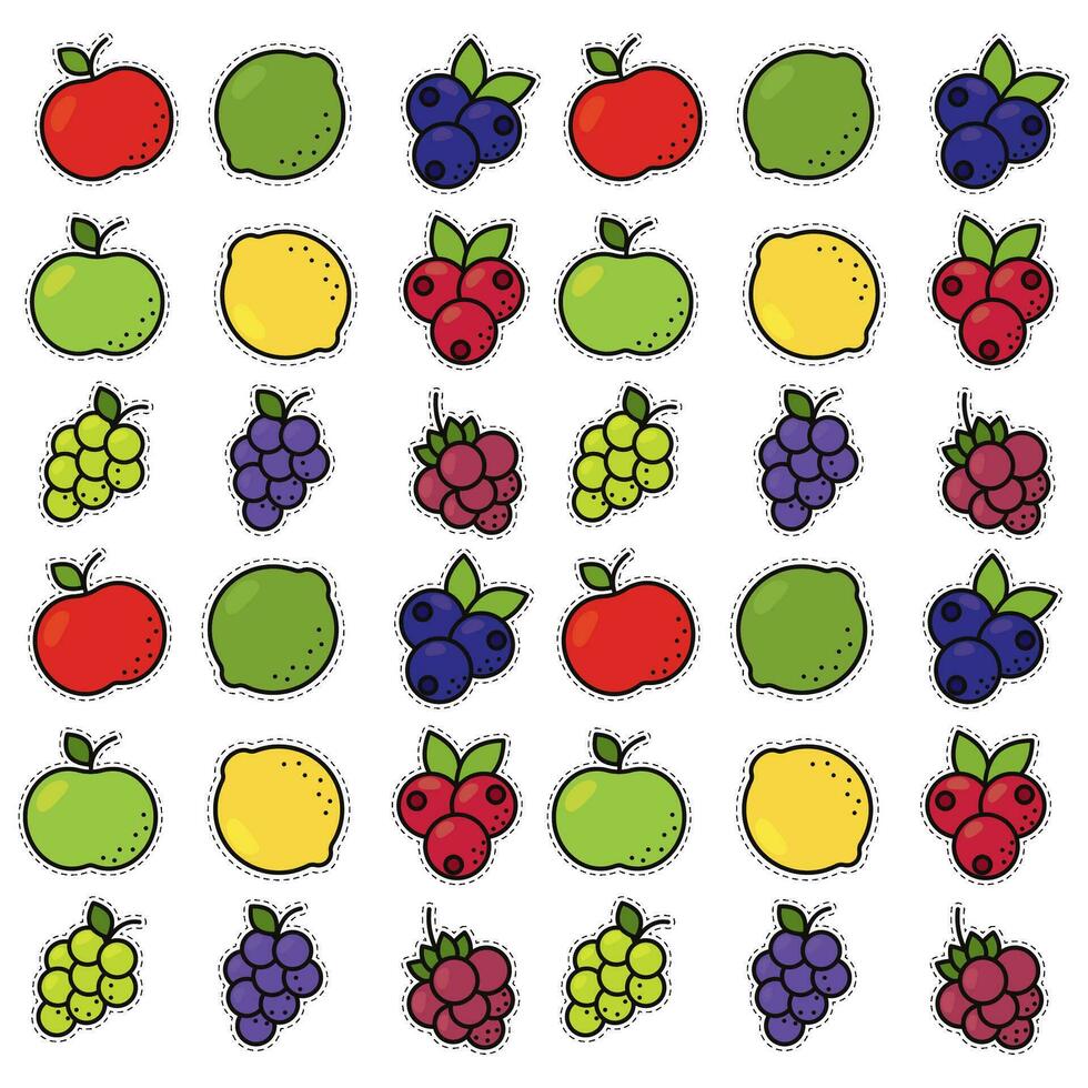 naadloos patroon achtergrond met reeks van fruit pictogrammen vector