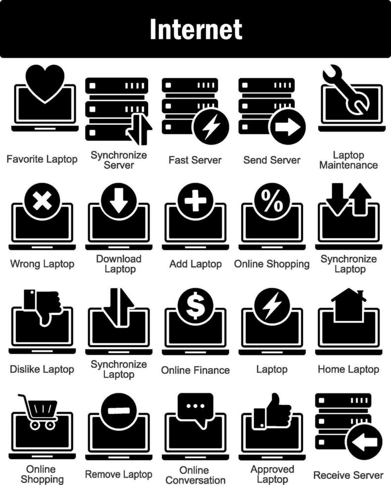 een reeks van 20 internet pictogrammen net zo favoriete laptop, synchroniseren laptop, snel server vector