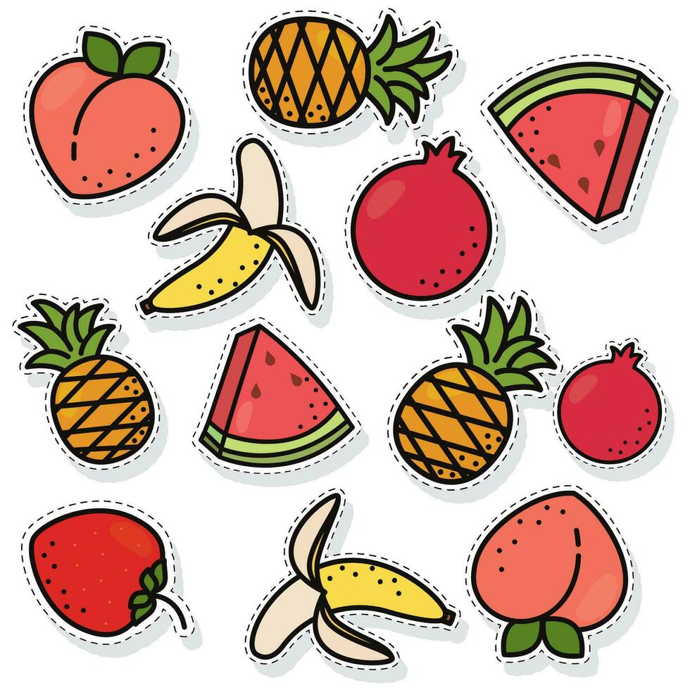 naadloos patroon achtergrond met reeks van fruit pictogrammen vector