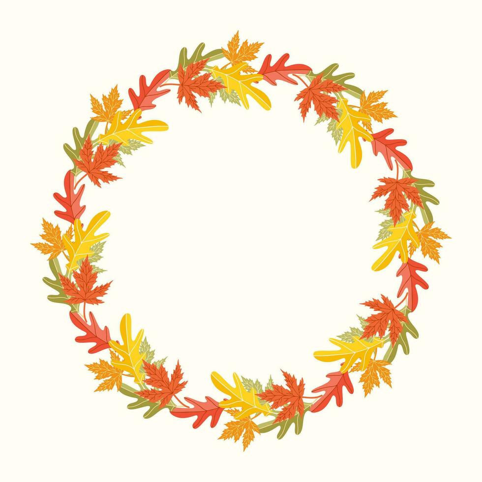 klem kunst van hand- getrokken krans van herfst bladeren Aan geïsoleerd achtergrond. warm achtergrond voor herfst oogst, dankzegging, halloween en seizoensgebonden viering, textiel, scrapbooken. vector