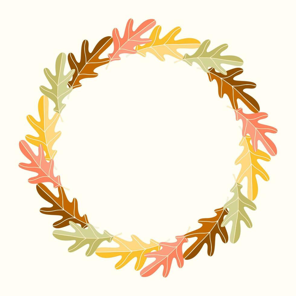 eik bladeren klem kunst krans van eik bladeren Aan geïsoleerd achtergrond. hand- getrokken achtergrond voor herfst oogst vakantie, dankzegging, halloween, seizoensgebonden, textiel, scrapbooken. vector