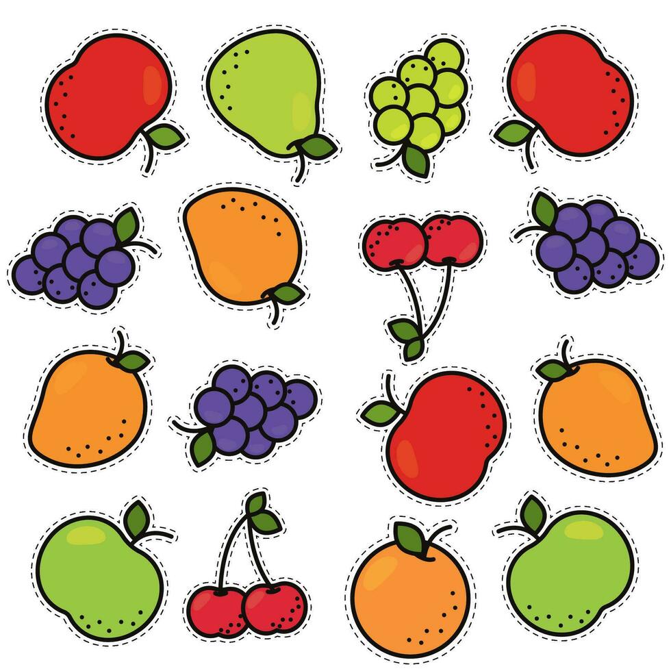 naadloos patroon achtergrond met reeks van fruit pictogrammen vector