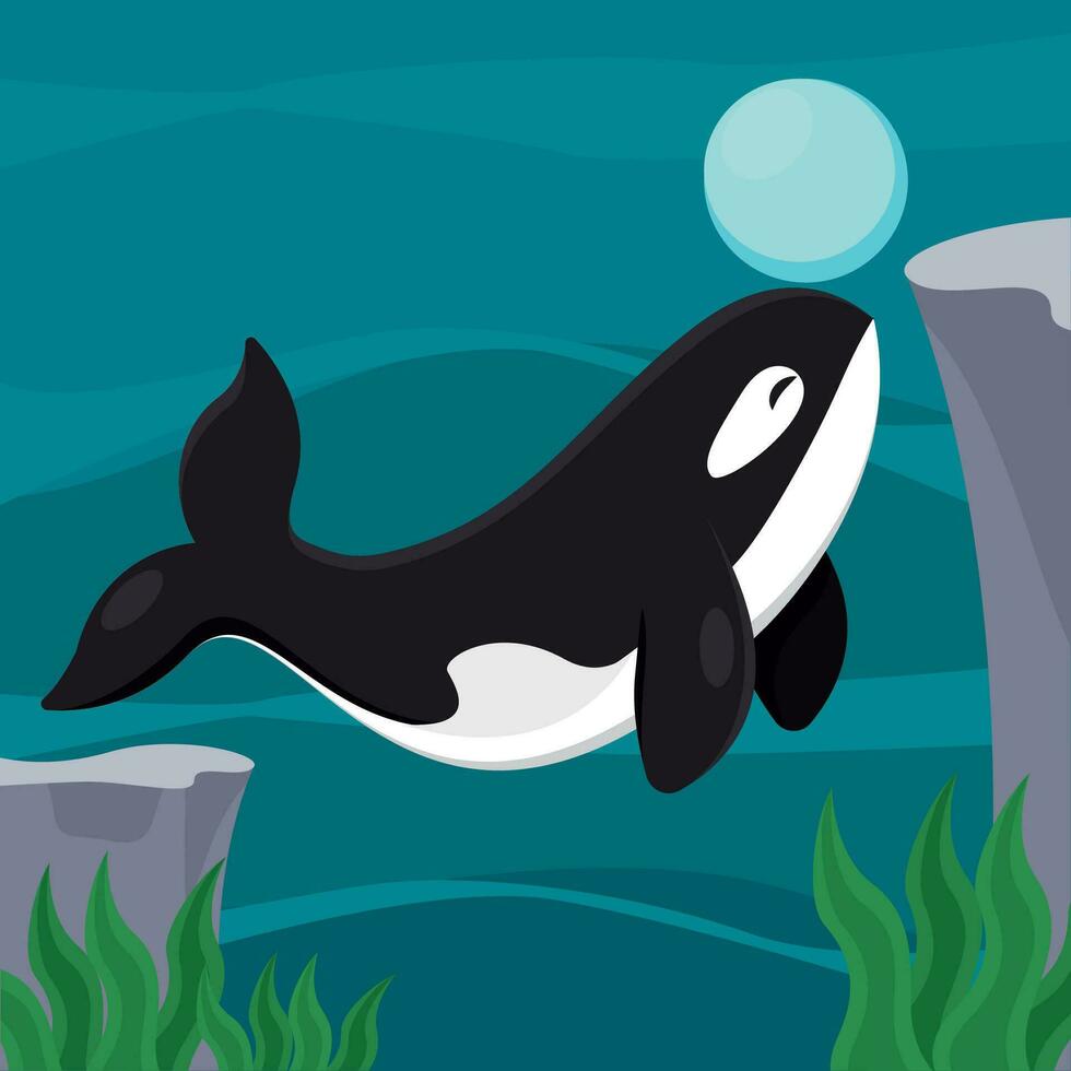 geïsoleerd schattig moordenaar walvis zee dier karakter vector