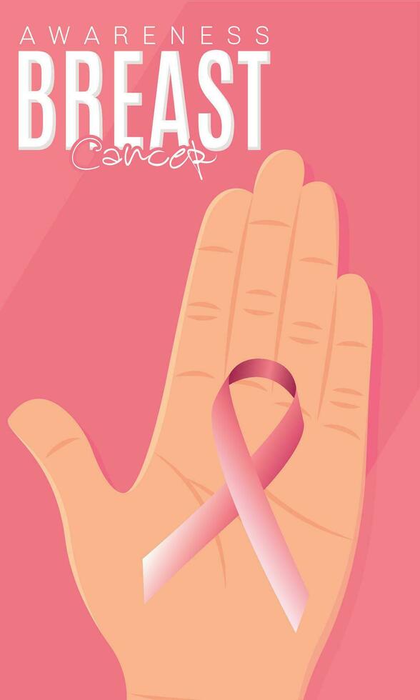 hand- Holding roze lint borst kanker poster vector