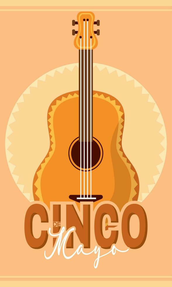 geïsoleerd houten gitaar cinco de mayo verticaal poster vector