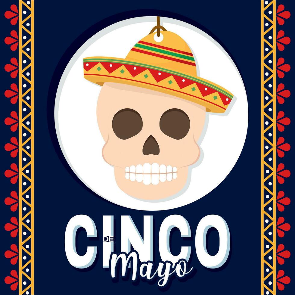 geïsoleerd schedel met Mexicaans hoed cinco de mayo poster vector