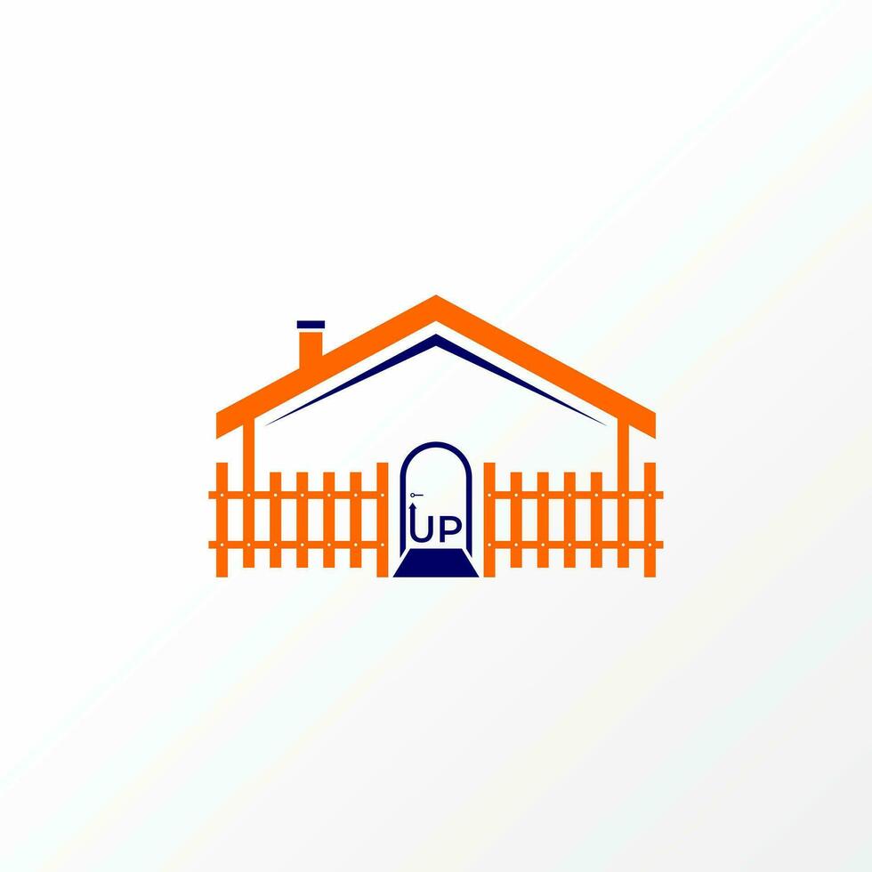 logo ontwerp grafisch concept creatief abstract premie vector voorraad teken huis met terras schutting, schoorsteen, en deur. verwant naar eigendom huis hypotheek