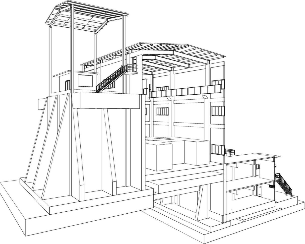 3d illustratie van industrieel gebouw vector