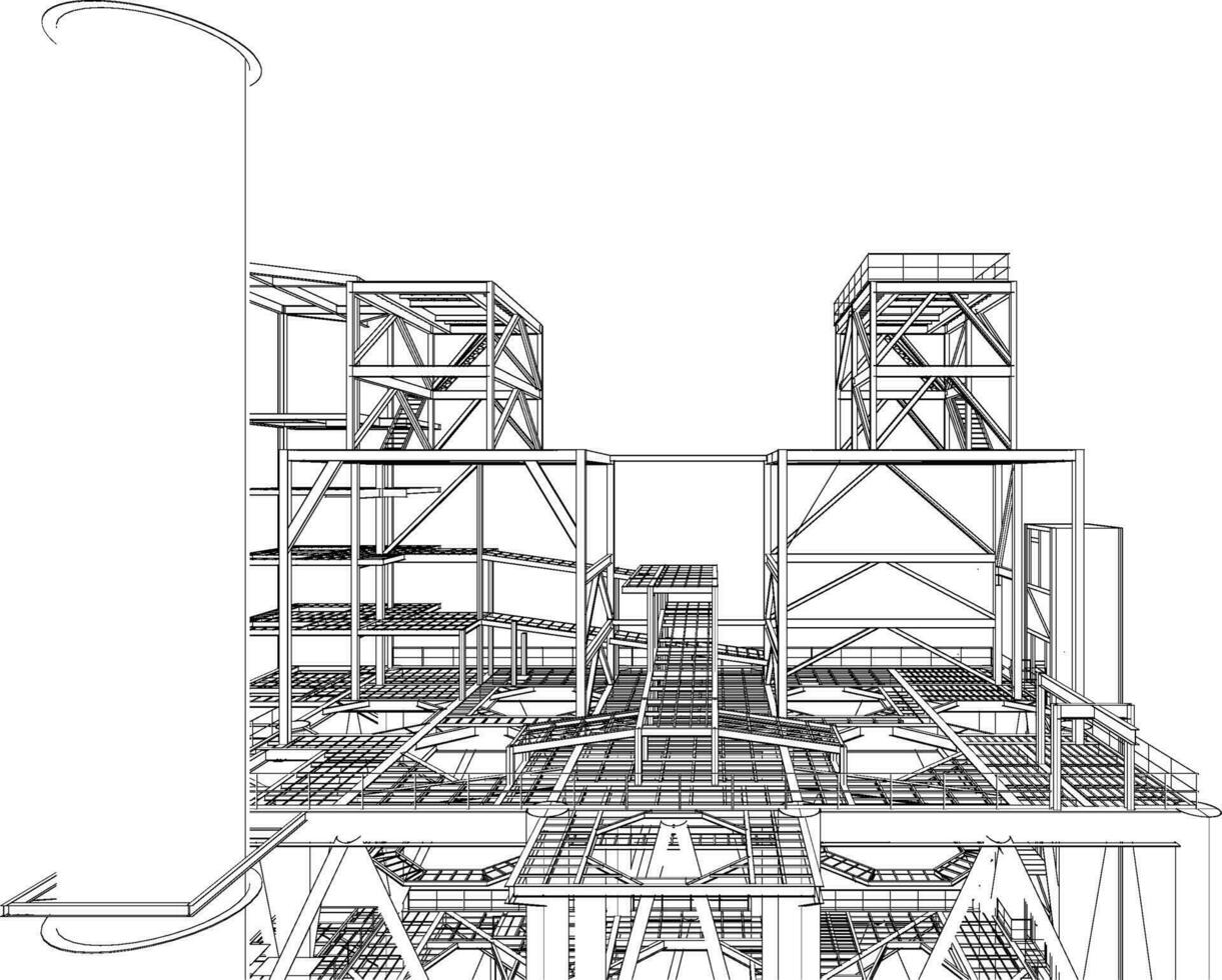 3d illustratie van industrieel gebouw vector