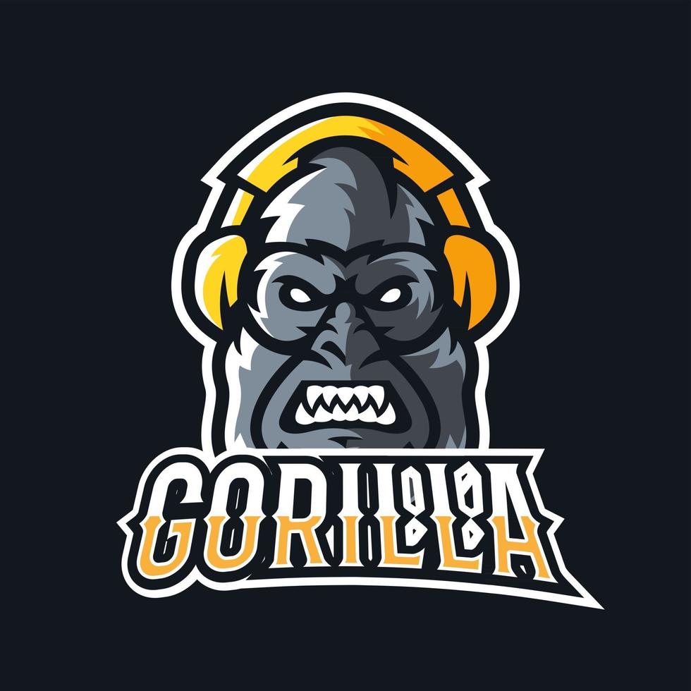 gorilla met behulp van headset sport of esport gaming mascotte logo sjabloon vector