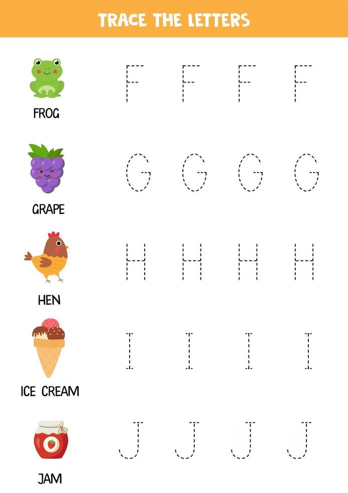 letters van het Engelse alfabet traceren. Schrijf oefening. vector